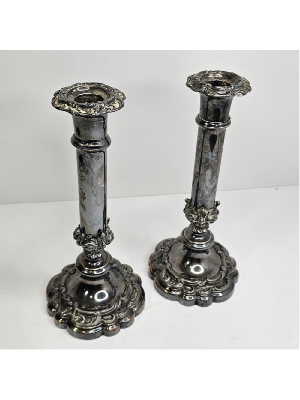 Silver Plated Art Deco MCM Victorian Style Candle Holders Candlestick Vintage